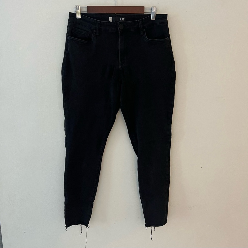 Kut from the Kloth Donna High Rise Ankle Skinny Black Pants Size 10